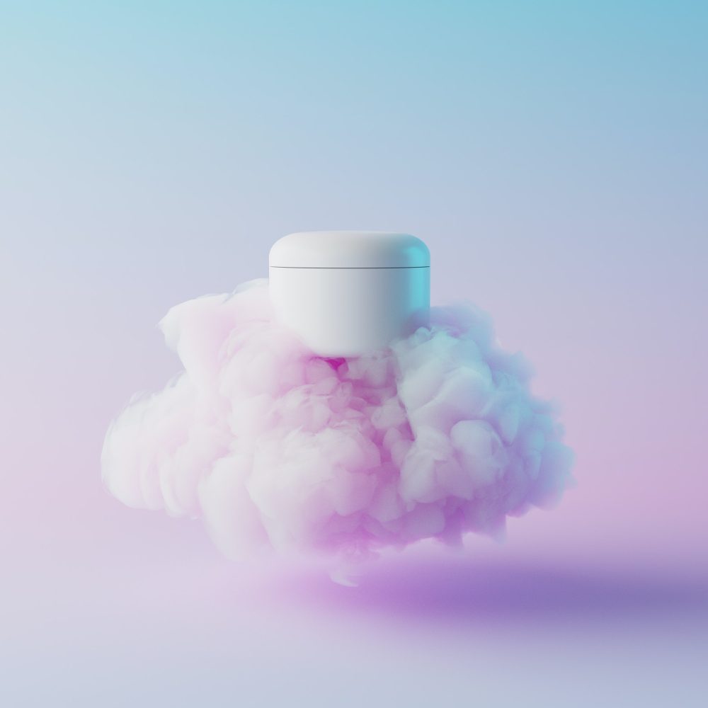 Natural moisturizer cosmetic presentation with cloud, mock up scene podium for product display